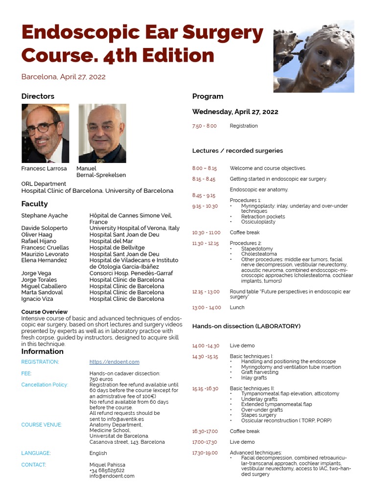 Endoscopic Ear Surgery Course. 4th Edition Barcelona, April 27, 2022 Download Free PDF