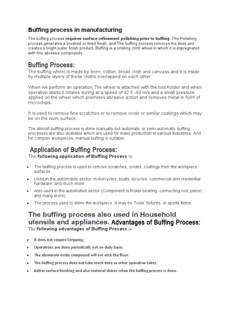 Buffing Process in Manufacturing PDF Abrasive Chemistry
