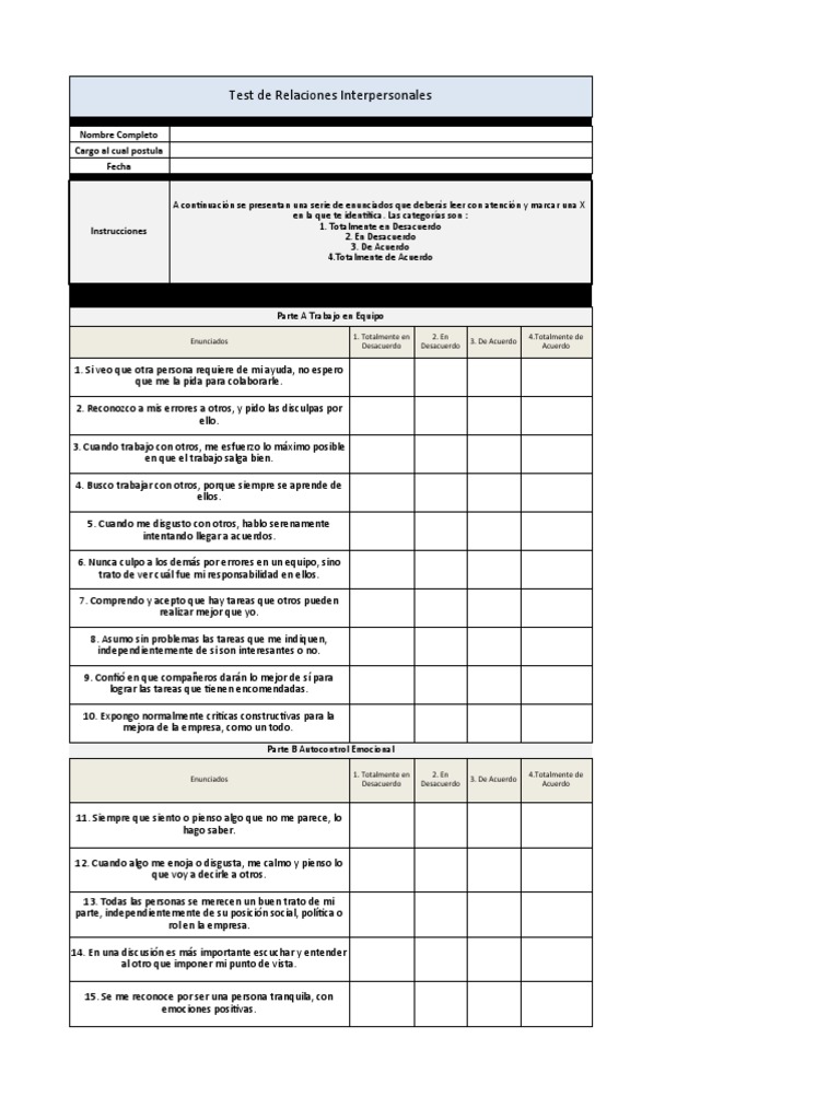 Test de Relaciones Interpersonales | PDF