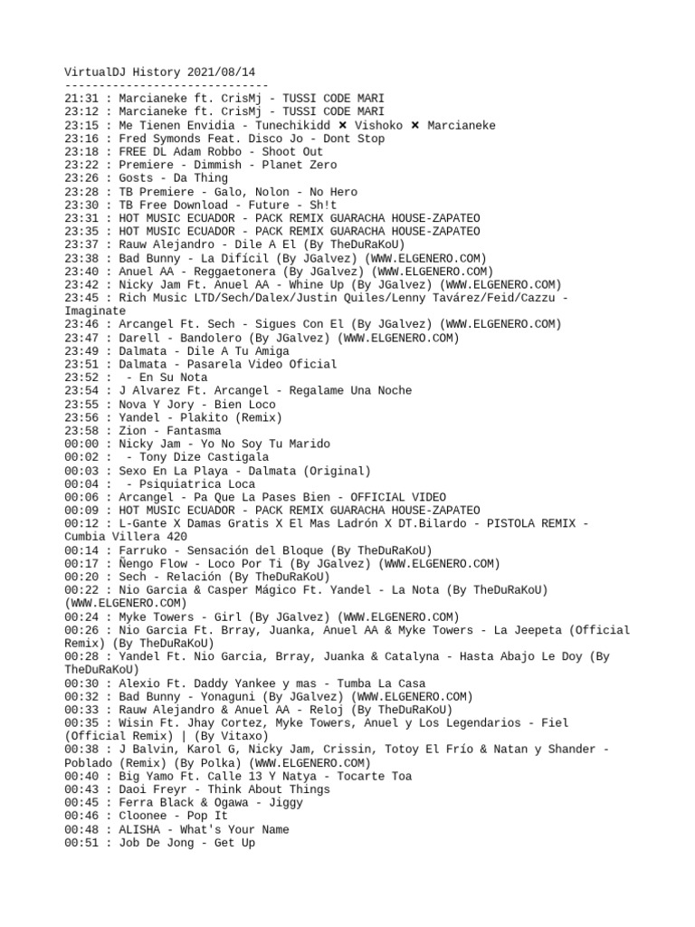 VirtualDJ Tracklist Highlights 2021 | PDF