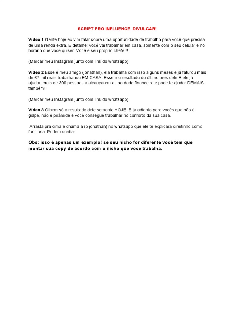 Script para Influenciadores em Vendas | PDF