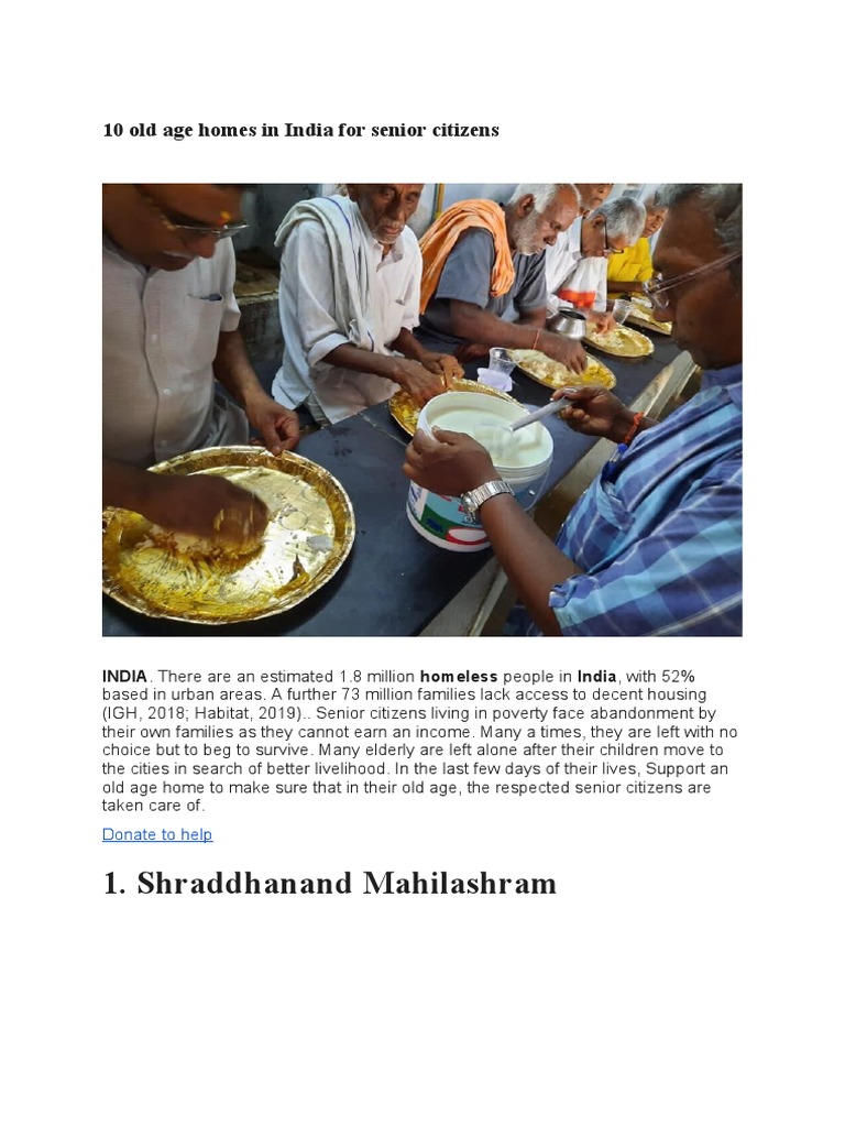 Top 10 Old Age Homes in India | PDF | Poverty | Poverty & Homelessness