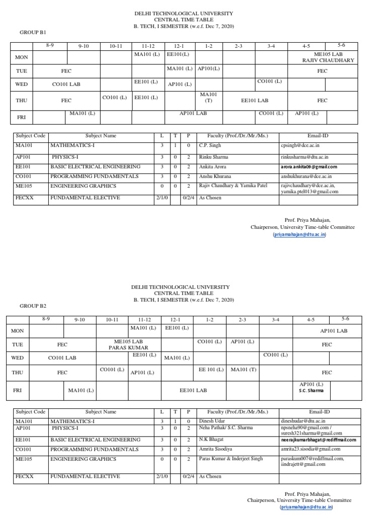 DTU Timeable 1st Semester | PDF | Engineering | Academic Degree