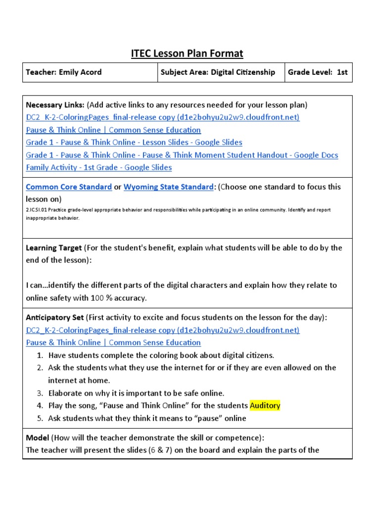 Digital Citizenship Lesson Plans PDF Teachers Lesson Plan