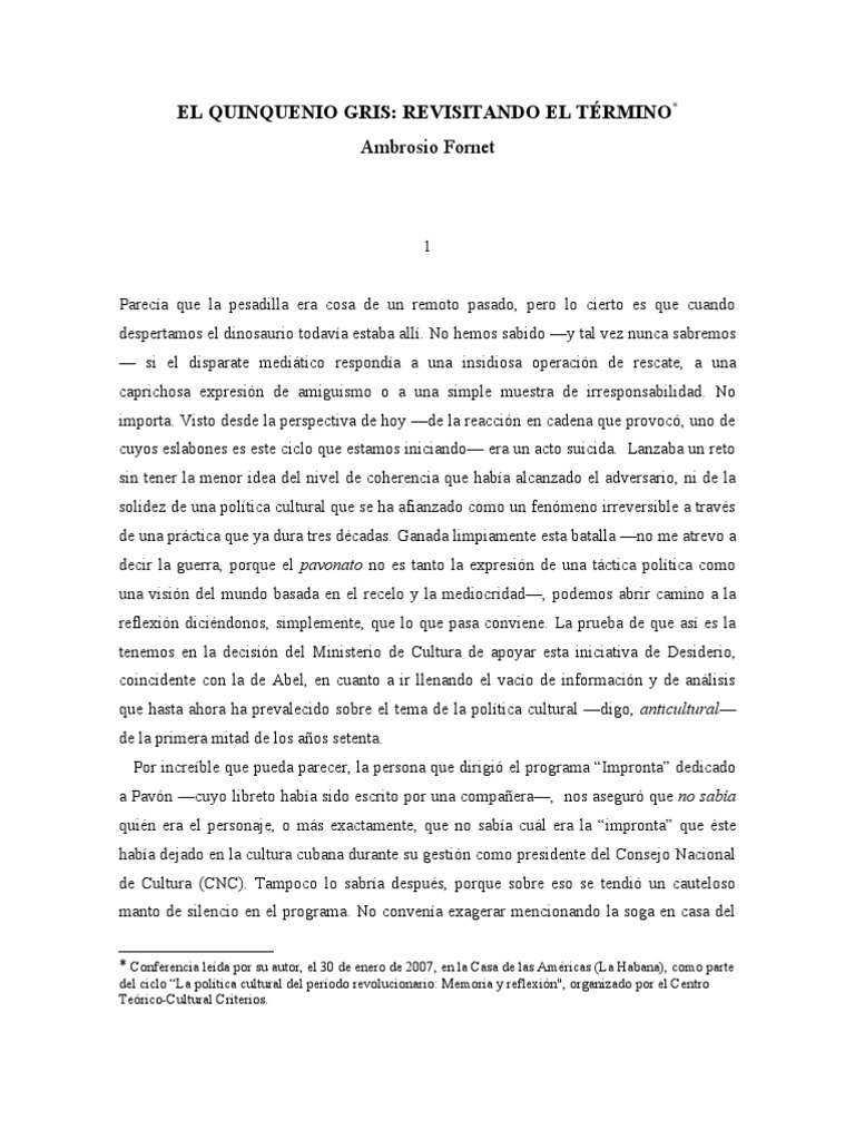 El Quinquenio Gris Ambrosio PDF Cuba Fidel Castro
