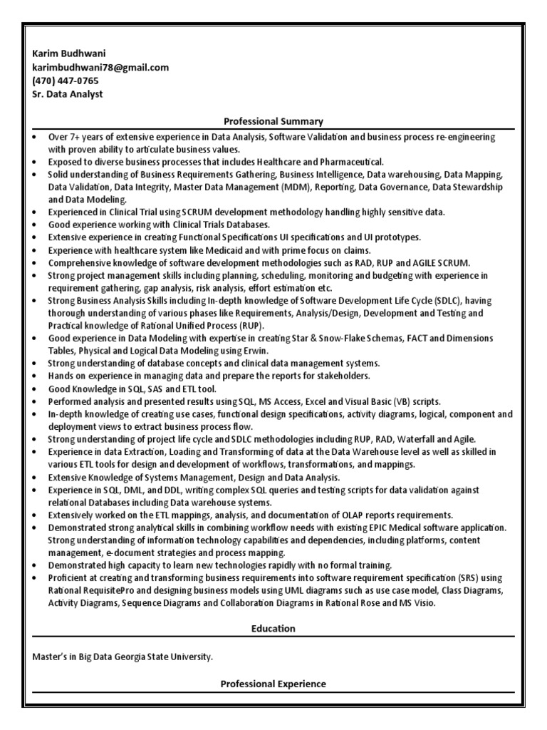 Senior Data Analyst Resume Overview | PDF | Data Warehouse | Software ...