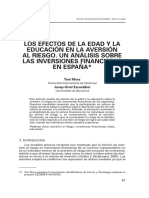 Los Efectos de La Edad Y La Educación en La Aversión Al Riesgo. Un Análisis Sobre Las Inversiones Financieras en España