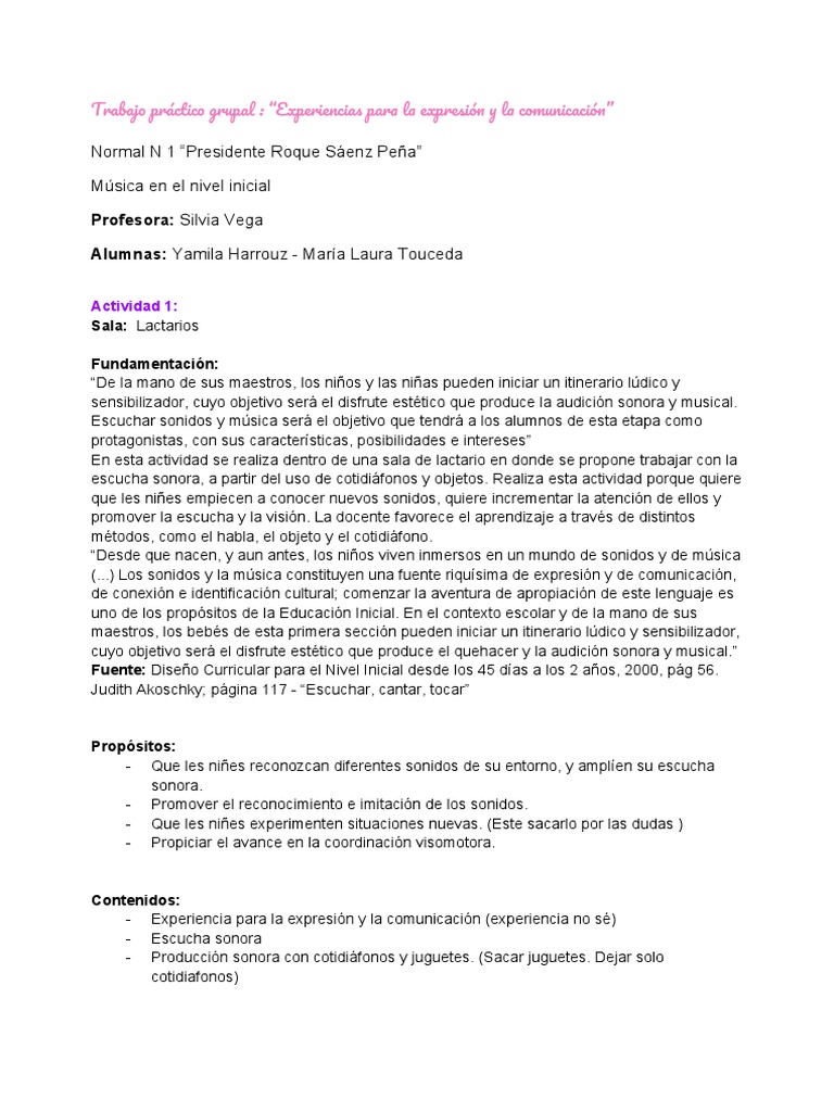 Planificación Musical Nivel Inicial 2023 | PDF | Educación de la ...