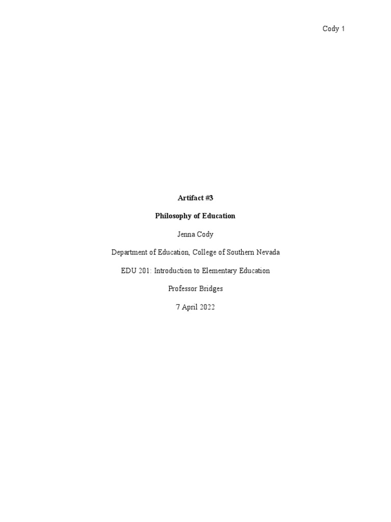 Artifact 3 Philosophy of Education PDF Teachers Academic Degree