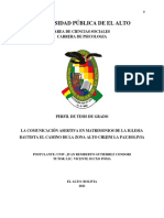 Perfil de Tesis de Grado La Comunicación Asertiva en Matrimonios de La Iglesia Bautista El Camino de La Zona Alto Chijini La Paz Bolivia