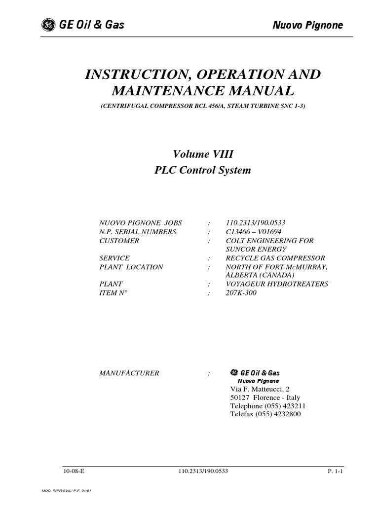 Instruction Operation and Maintenance Manual PLC Control System | PDF