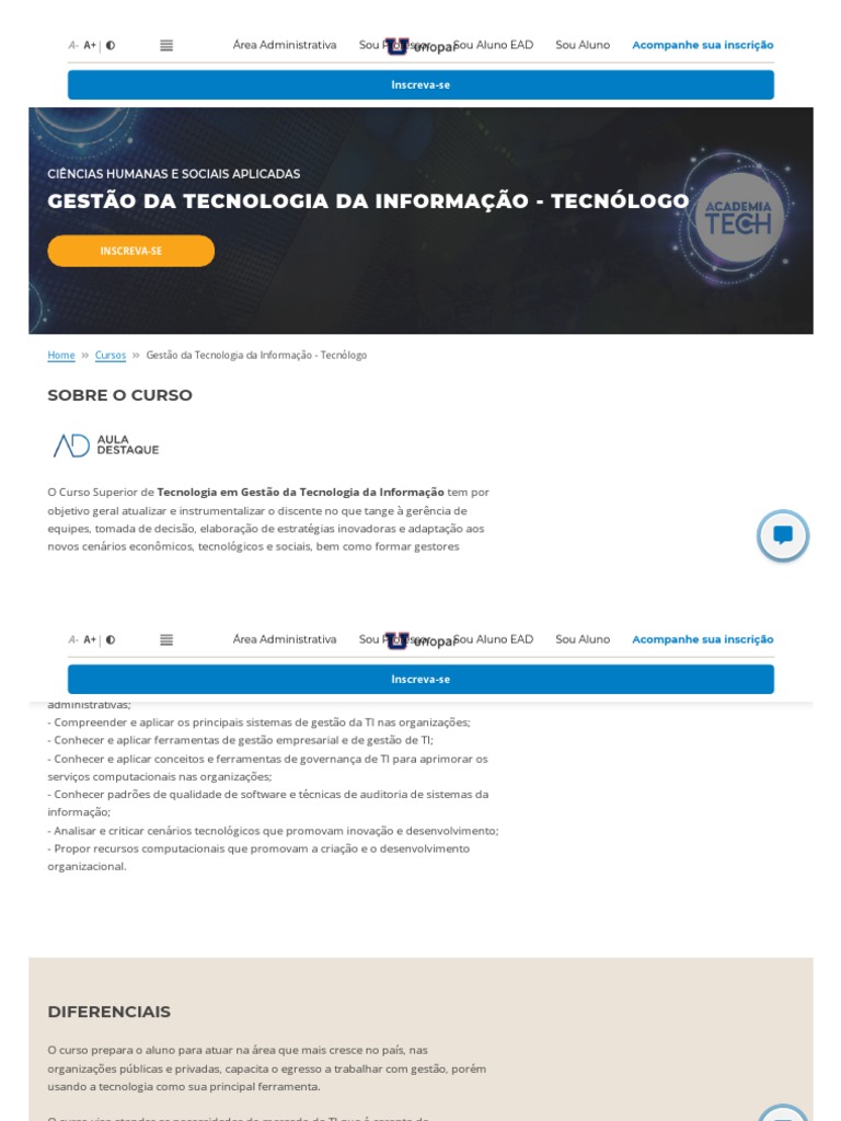 Curso de Tecnologia em Gestão Da Tecnologia Da Informação - Faculdade ...