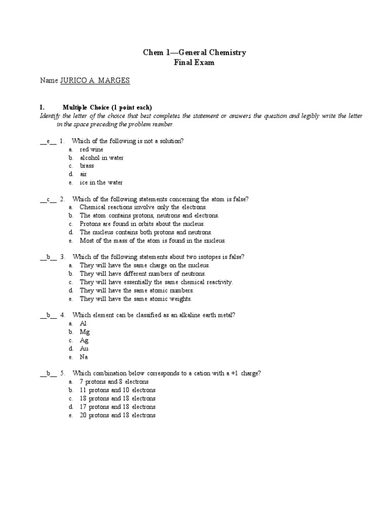 Chem 1 Final Exam Review | PDF | Gases | Radioactive Decay