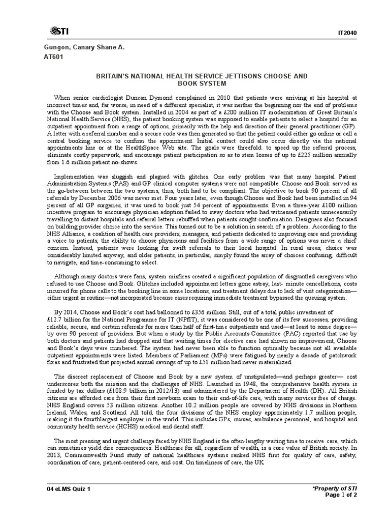NHS Choose and Book System Analysis | PDF | National Health Service ...