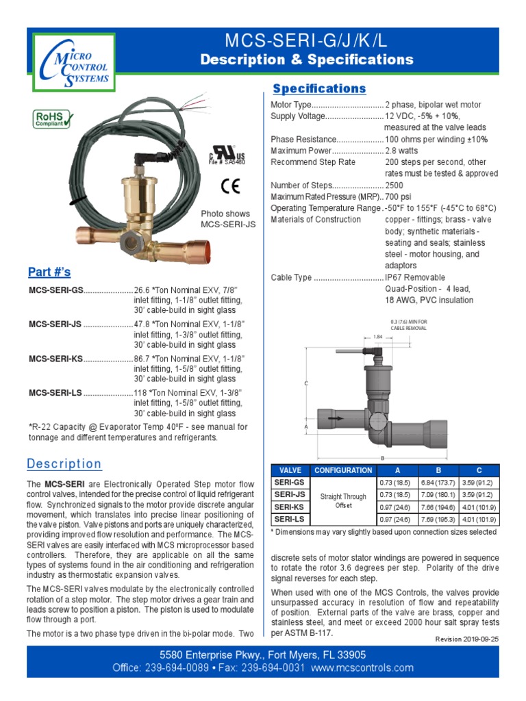 MCS-SERI EXV Driver Specifications | PDF | Electric Motor | Valve