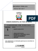 Fumarc 2018 Camara de Para de Minas Mg Agente Legislativo Prova