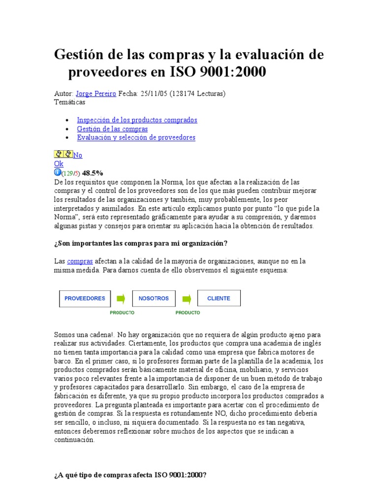 Compras y Evaluación de Proveedores ISO 9001 | PDF | Calidad (comercial ...
