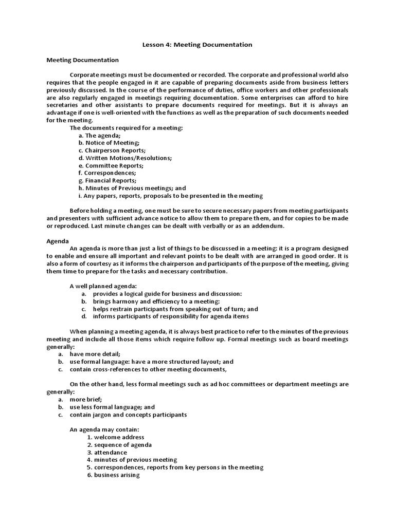 Meeting Documentation Essentials | PDF | Agenda (Meeting)