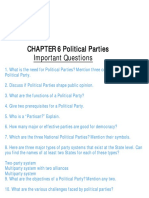 CHAPTER 6 Political Parties Important Questions