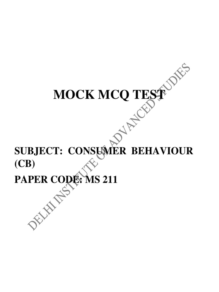Consumer Behavior MCQ Mock Test | PDF | Consumer Behaviour | Behavior
