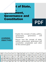 Concept of State, Politics, Government, Governance and Constitution