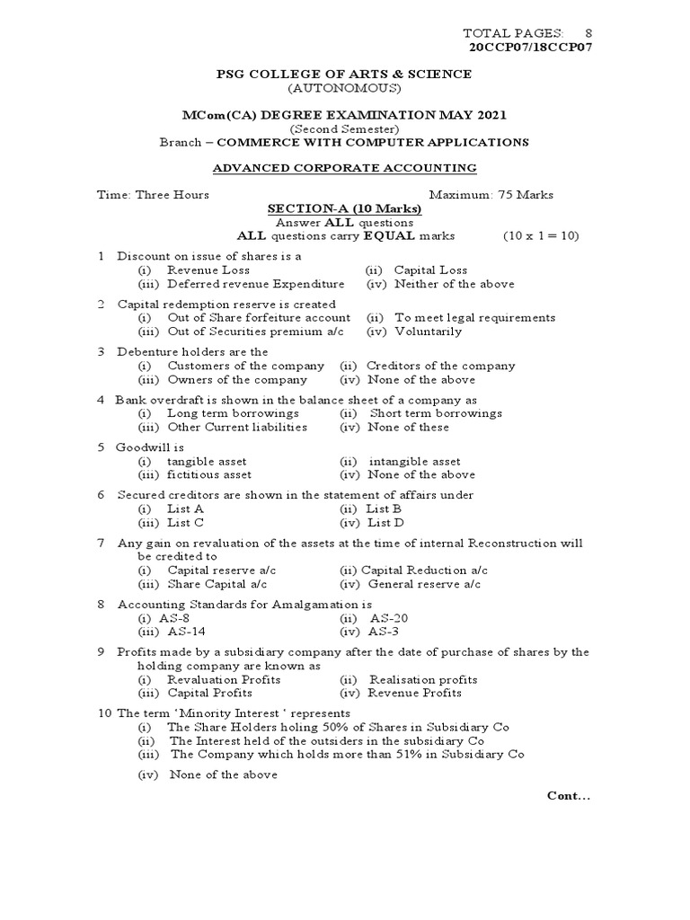 20CCP07/18CCP07 PSG College of Arts & Science Mcom (Ca) Degree ...