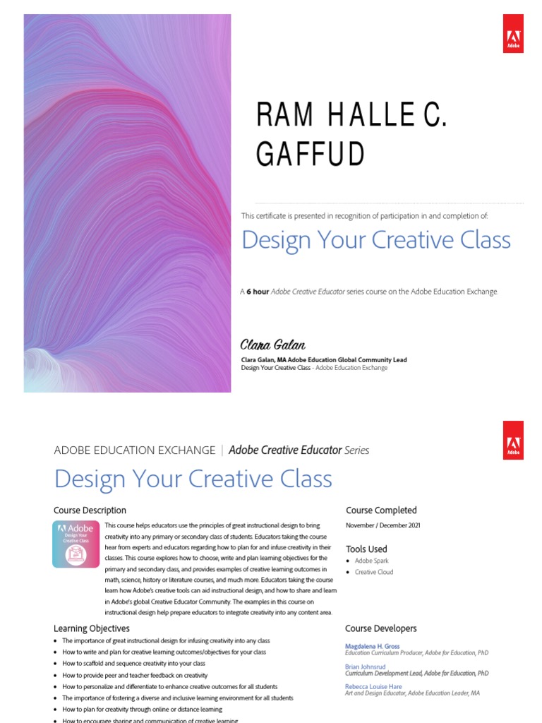 Adobe Creative Class Completion Certificate | PDF | Instructional ...