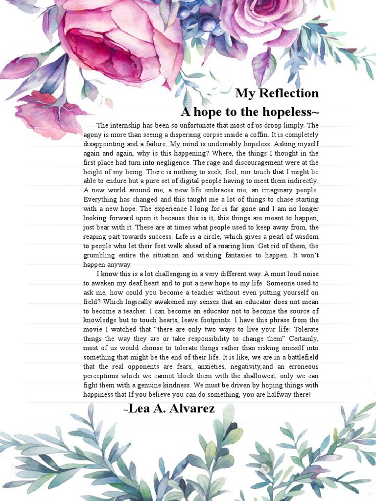 Zunairah Rafay's Hopeful Reflection | PDF | Self-Improvement