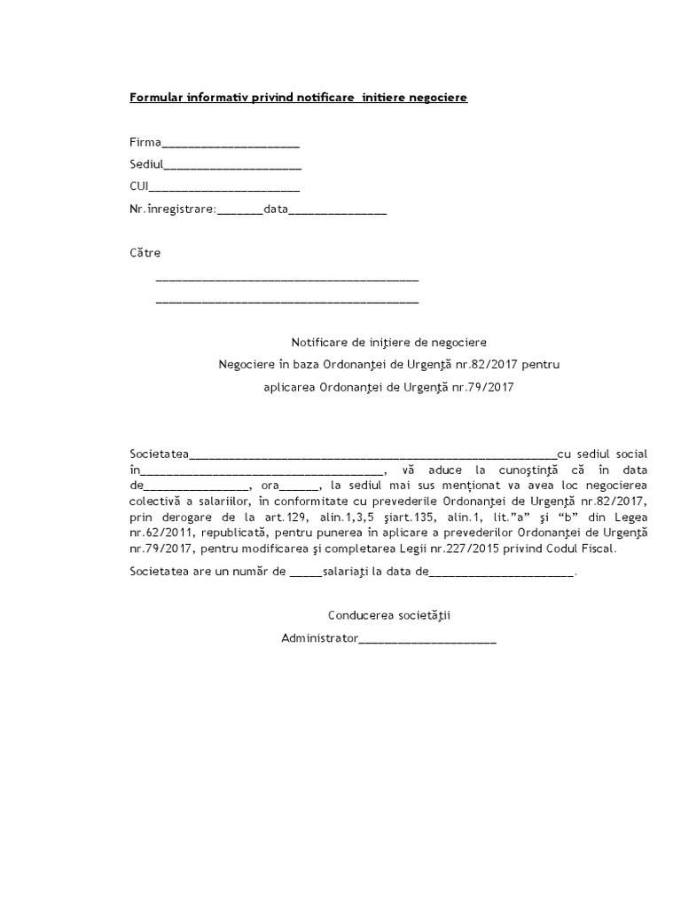 Notificare de Initiere de Negociere | PDF
