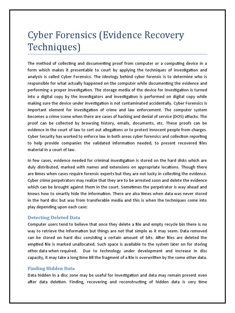 Cyber Forensics: Evidence Recovery Techniques | PDF | Computer ...