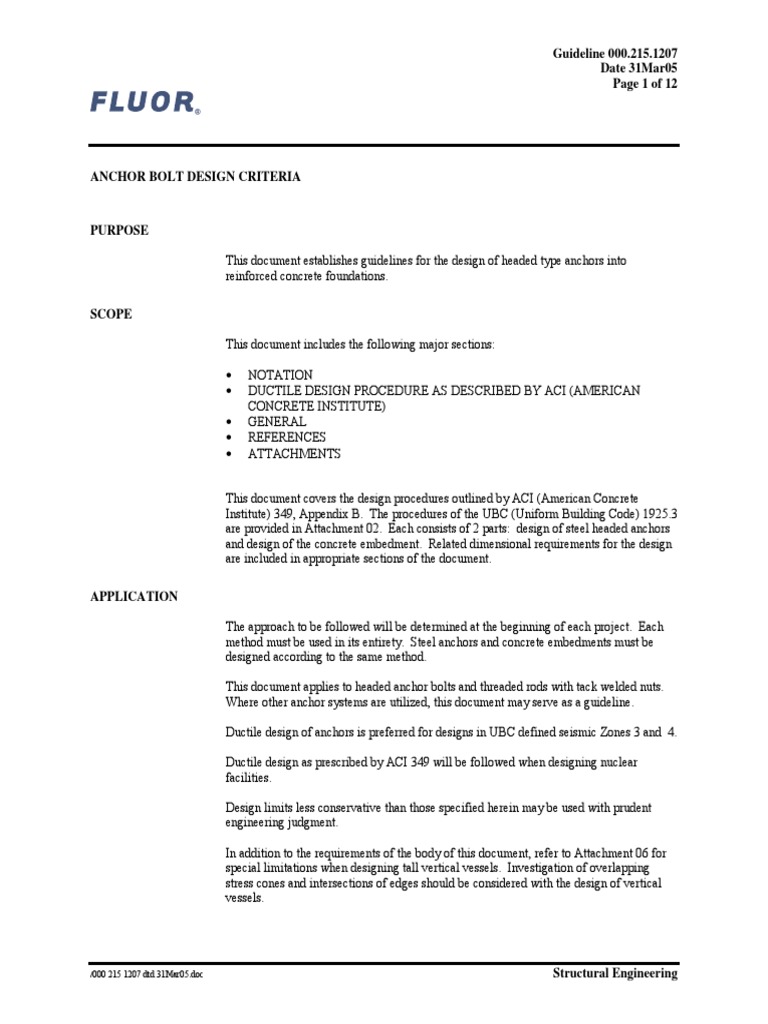 Anchor Bolt Design Criteria PDF Strength Of Materials Concrete
