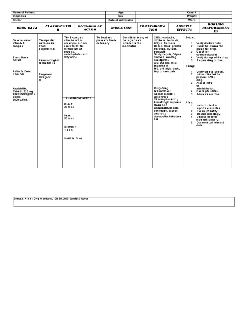 Vitamin B Complex Nursing Responsibilities PDF Vitamin Chemistry