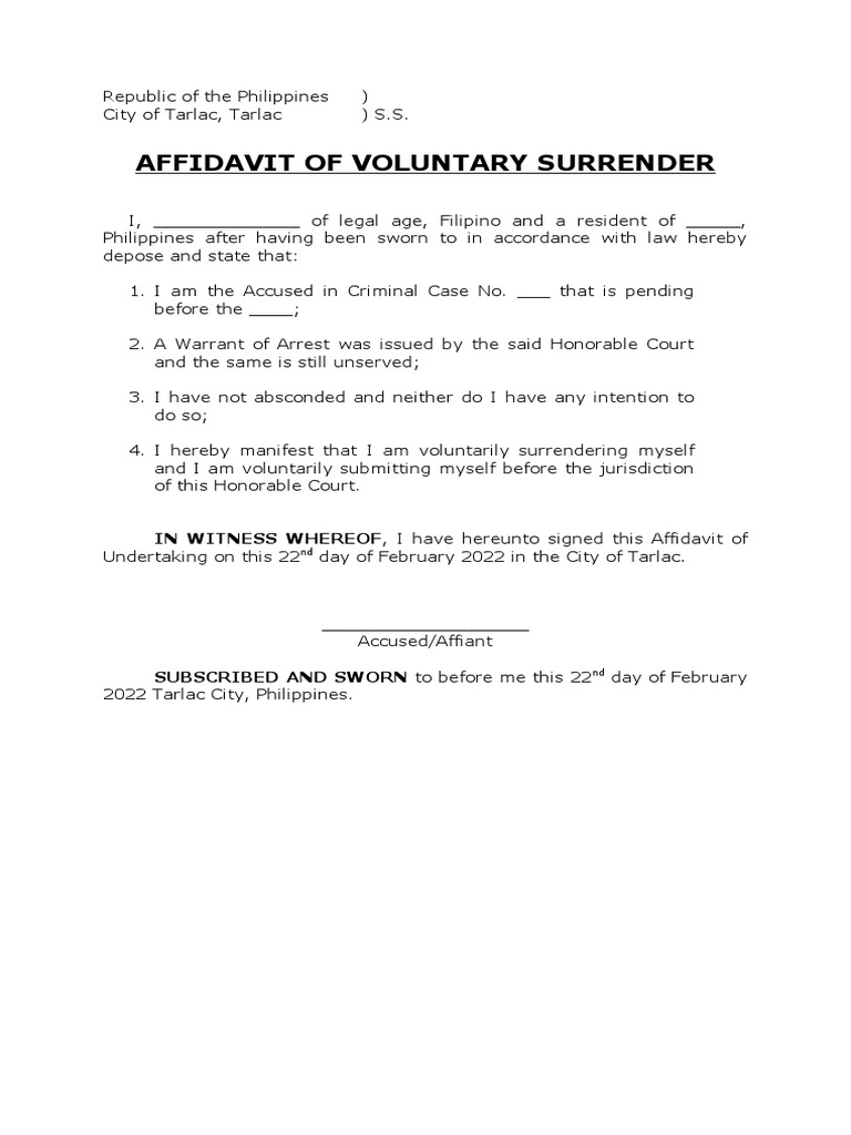 Affidavit of Voluntary Surrender | PDF