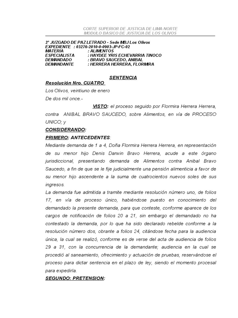 Sentencia de Alimentos | PDF | Pensión alimenticia | Demanda judicial