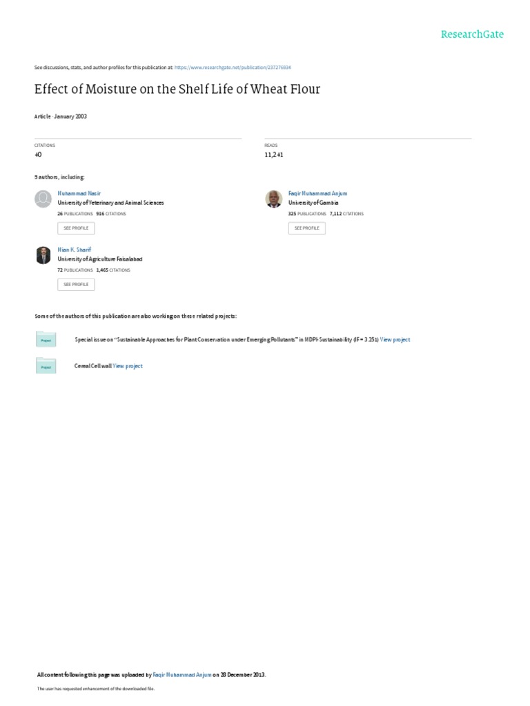 Effect of Moisture On The Shelf Life of Wheat Flour January 2003 PDF