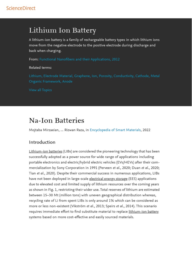 Lithium Ion Battery (Science Direct) | PDF | Lithium Ion Battery ...