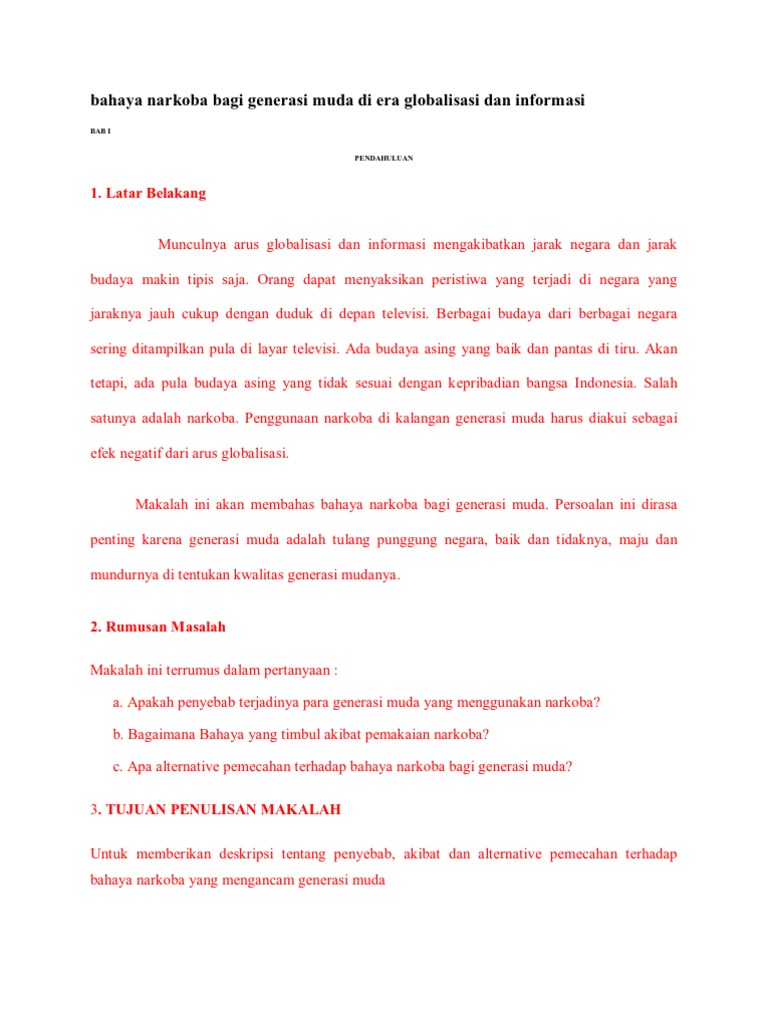 Bahaya Narkoba Bagi Generasi Muda Di Era Globalisasi Dan Informasi