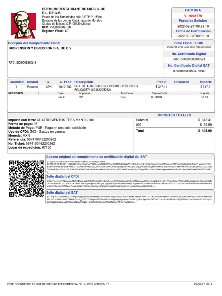 RFC: PRB100802H20 Régimen Fiscal: 601: Impuestos | PDF