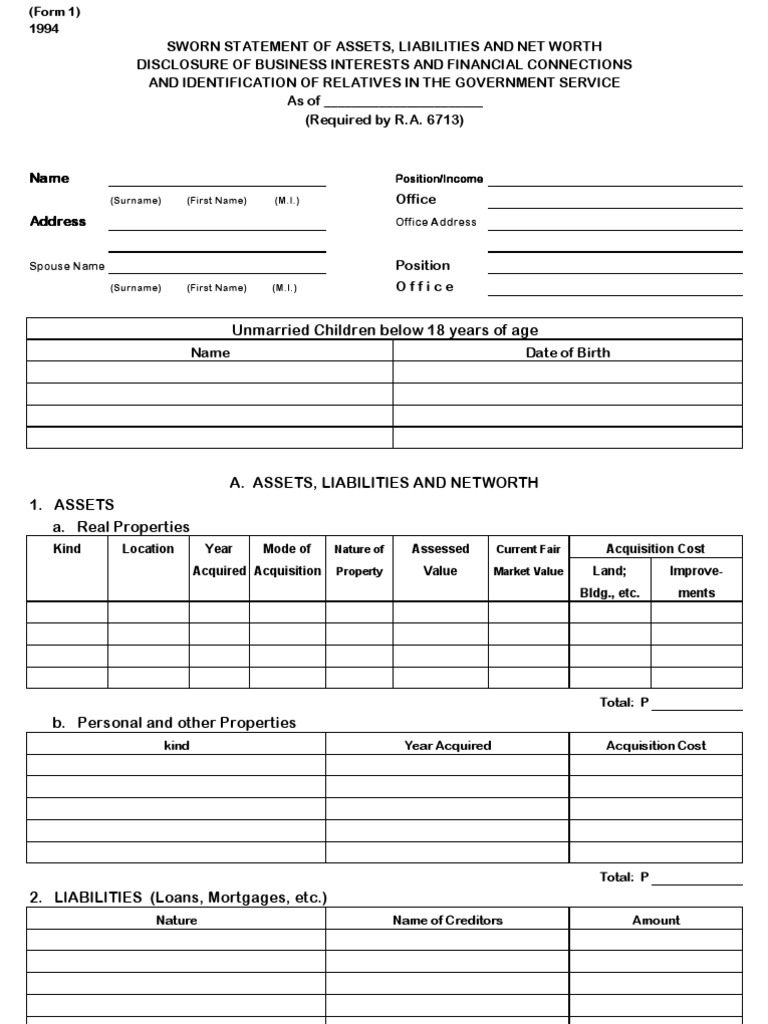 Assets and Liabilities Form 1994 Mergers And Acquisitions Interest