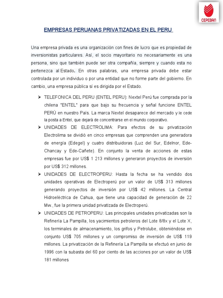 Empresas Peruanas Privatizadas en El Peru | PDF | Perú | Privatización