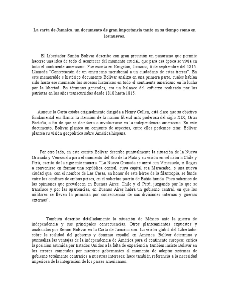 La Carta de Jamaica PDF Américas