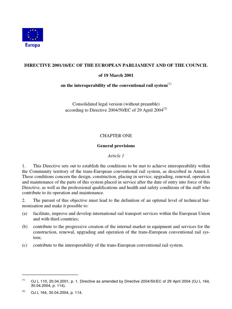 EU Directive on Rail System Interoperability | PDF