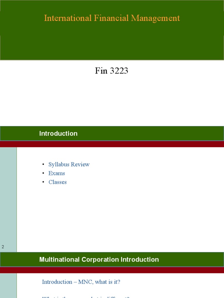 IFM Class Intro, Chapter 1 | PDF | International Business | Valuation ...