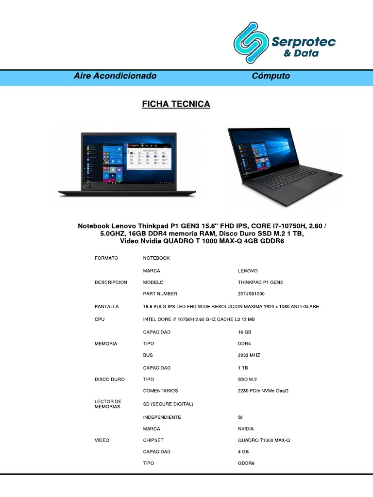 Ficha Tecnica Lenovo - Equipamiento | PDF