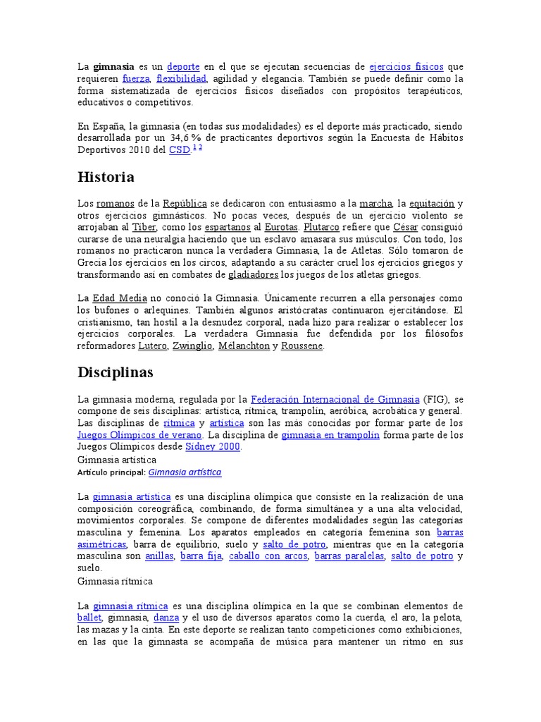 Historia y Disciplinas de la Gimnasia | PDF | Gimnasia | Deportes