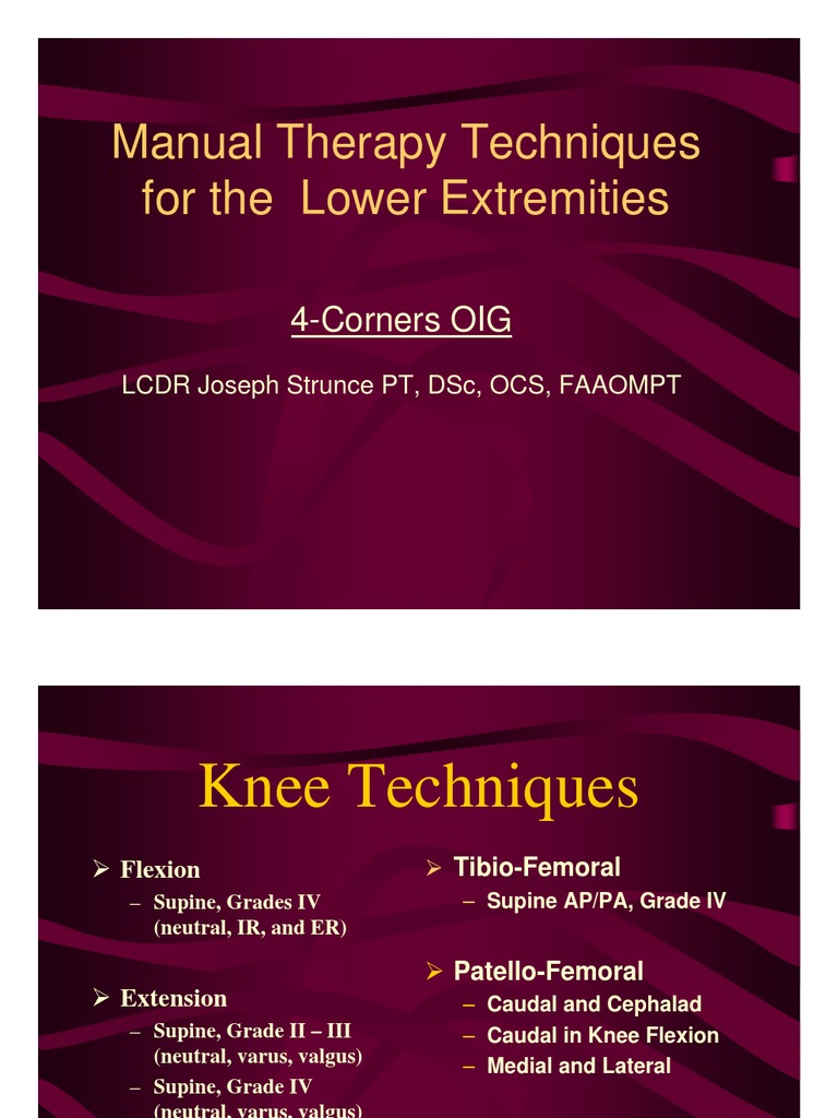 Manual Therapy Techniques for the Knee Knee Anatomical Terms Of