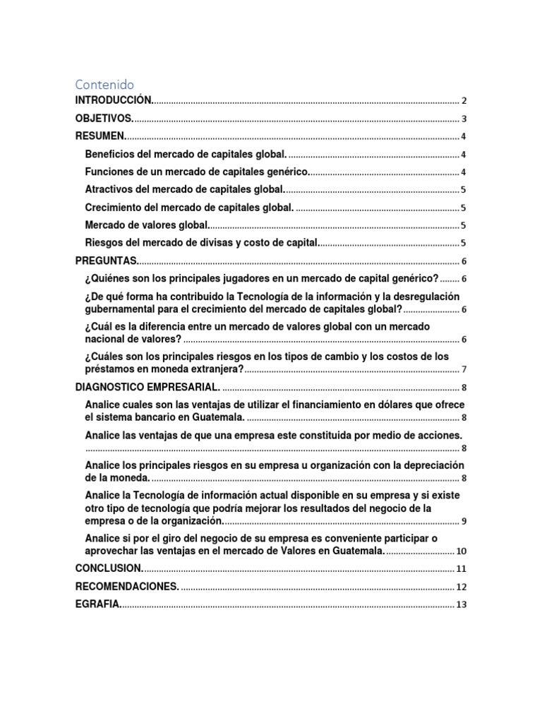 Análisis del Mercado Global de Capitales | PDF | Compartir (Finanzas ...