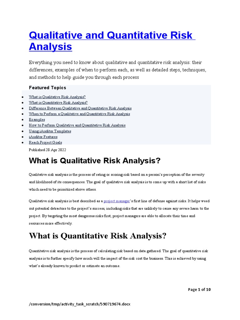 Qualitative vs Quantitative Risk Analysis | PDF | Risk | Risk Management