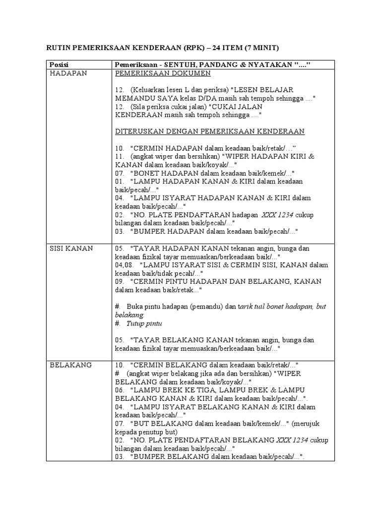 Rutin Pemeriksaan Kenderaan | PDF