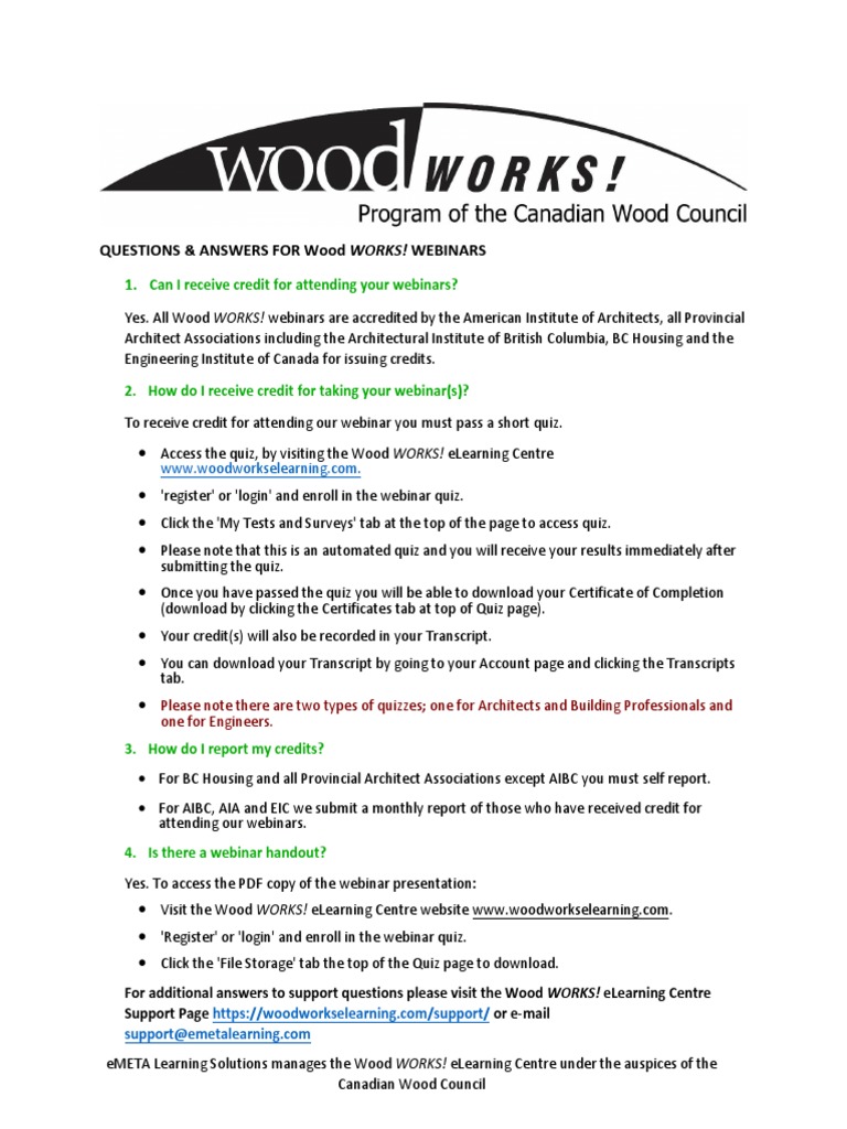 Questions & Answers For Wood Works! Webinars: Can I Receive Credit For ...